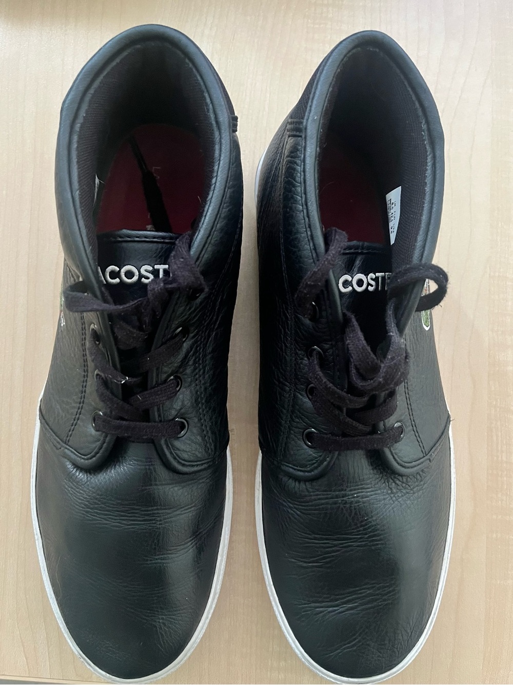 Lacoste Men's Black Leather Chukka Sneakers with White Sole